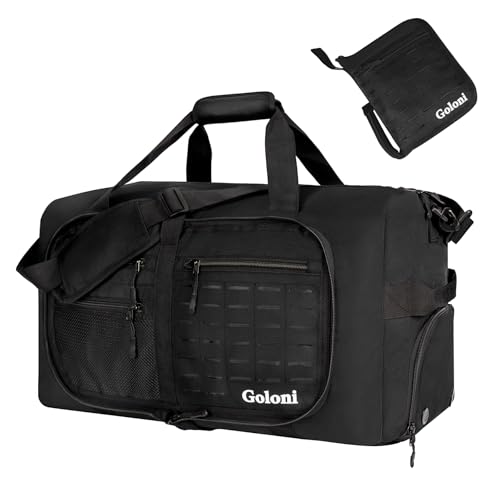 Foldable Travel Duffle Bag,Duffle Bag with Shoes Compartment and Adjustable Strap,Large Packable Travel Bags for Men Women,Waterproof Duffel Bag - color: All Black