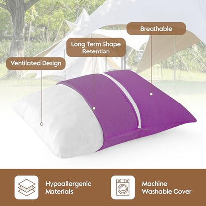 Small Shredded Memory Foam Pillow, Camping Pillow Travel Pillow - Compressible Medium Firm, Breathable Cover, Ideal Backpacking Hiking, Airplane and Car (Purple, S) - color: Purple, size: S-16 X 12 Inch