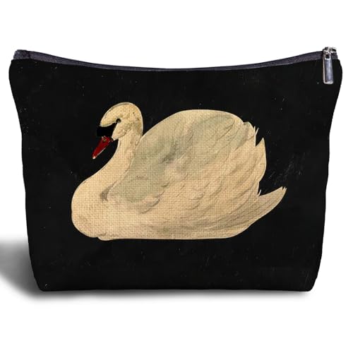 Swan Purse for Women - Swan Makeup Bag Gifts, Zippered Bag for Purse Travel Bags - color: White Swan-Black