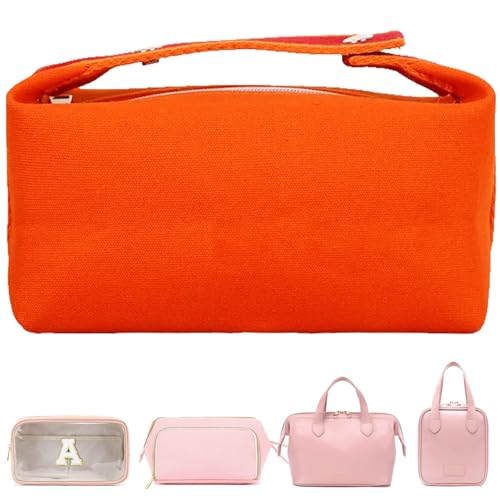 Fammart Travel Makeup Bag, Waterproof Canvas Cosmetic Bag Make Up Organizer Case for Women, Large Toiletry Bag Skincare Pouch for Toiletries Accessories Brushes - color: Canvas - Orange