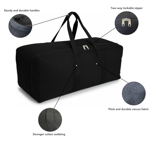 DoYiKe Extra Large Canvas Travel Duffle Bag, Camping, Storage - color: Black Side-opening, size: XXXX-Large