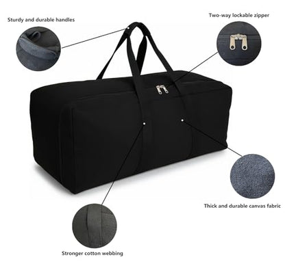 DoYiKe Extra Large Canvas Duffle Bag, Camping Tent, Travel Storage - color: Black Side-opening, size: X-Large