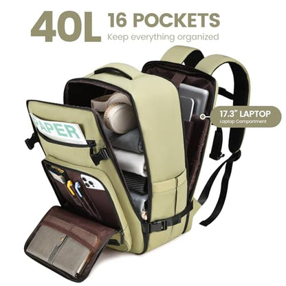 LOVEVOOK Travel Backpack For Women,40L Carry On Backpack Flight Approved,TSA Personal Item Travel Bag Fits 17 Inch Laptop,Weekender Overnight Daypack with Toiletry Bag and Cube,White Light-brown - color: Green, size: 17.3 Inch-40L-4Pcs
