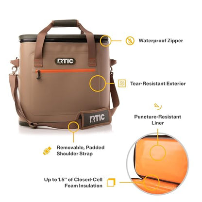RTIC Ultra-Tough Soft Cooler 50 Can, Insulated Bag Portable Ice Chest Box for Lunch, Beach, Drink, Beverage, Travel, Camping, Picnic, Car, Trips, Floating Cooler Leak-Proof with Zipper - color: Tan