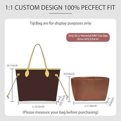 Soft Nylon Purse Organizer Insert for Lv Neverfull MM Tote Bag, Waterproof Lightweight with Laptop Compartment Luxury Neverfull MM Organizer, Tote Handbags Divider Shaper with Cup Holder Insert,Brown - color: Brown