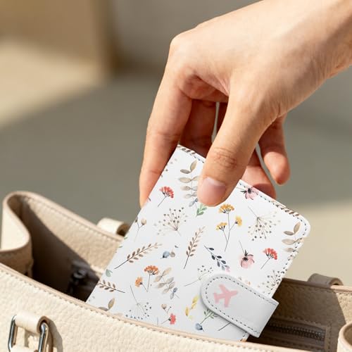 Passport Holder, Travel Wallet Cover with Pen Loop | Cute RFID Blocking Leather Case with Magnetic Closure for Travel Essentials-Flower - color: A-Twig