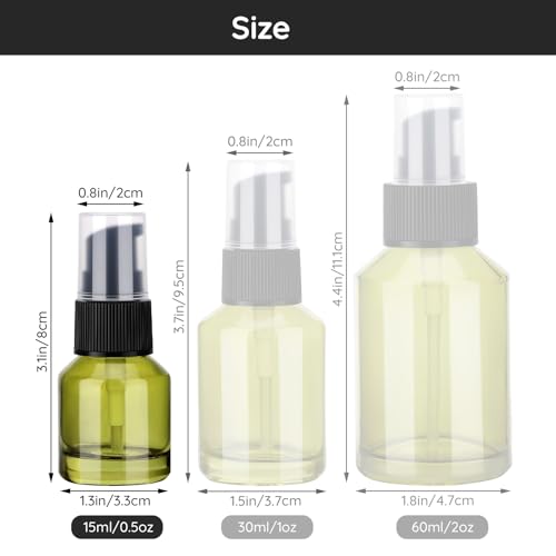 Segbeauty 6pcs 0.5oz Glass Travel Size Containers for Lotions, Mini Empty Lotion Bottles Pump Dispenser Refillable, 15ml Travel Containers for Creams, Small Hair Oil Pump Bottle Liquids Foundation - size: 0.5oz
