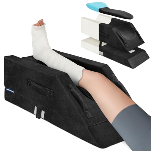 KingPavonini 4-Height Adjustable Leg Elevation Pillows for After Surgery with Ergonomic Curve, Memory Foam Wedge Pillow for Legs Swelling, Blood Circulation and Pain Relief, Black (Single Leg) - color: Black, size: Single Leg (Upgraded)