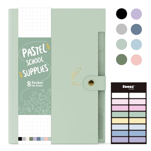Sooez Aesthetic 8 Pocket Accordion File Organizer, Pastels Expanding File Folder for Important Document with Labels, Portable Receipt Bill Organizer for Office School Supplies, Letter Size Light Green - color: Light Green