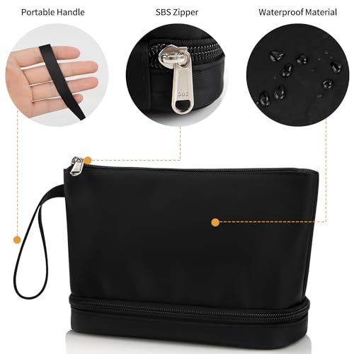 Ethereal Small Makeup Bag, 2 Layers Travel Makeup Bag with Makeup Brush Holder, Cosmetic Bag Black Make up Pouch for Women/Girls - color: 02-nylon black