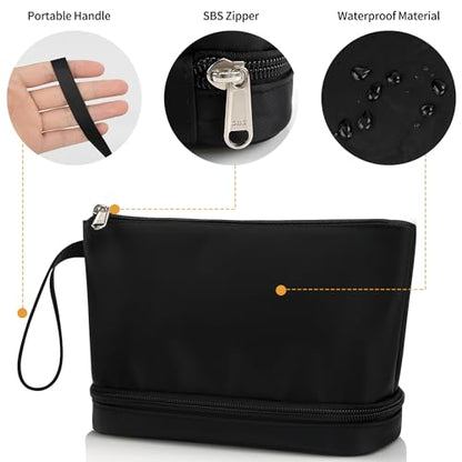 Ethereal Small Makeup Bag, 2 Layers Travel Makeup Bag with Makeup Brush Holder, Cosmetic Bag Black Make up Pouch for Women/Girls - color: 02-nylon black