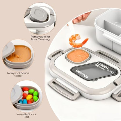 PEDECO White Bento Box with Bag for Adult Kid, Leakproof 2-Layers Stackable | Insulated bag and sauce pod,2-tier stackable 1100ml ,Microwave & dishwasher safe, BPA-free,For school, work, travel, picnic - color: White