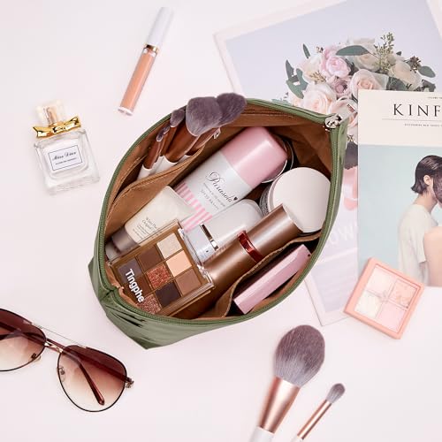 WLLWOO PVC Waterproof Makeup Bag Kraft Paper Cosmetic Bag Travel Toiletry Zipper Pouch Organizer for Women Purse - color: PVC-Olive Green