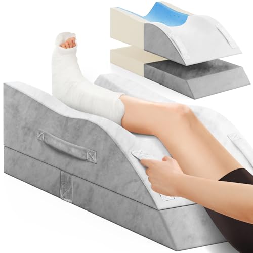 Leg Elevation Pillows, Wedge Pillow for After Surgery, Memory Foam Leg Support Adjustable, Comfort Care for Back Knee Hip Ankles Pain, Knee Pillow for Sleeping Blood Circulation Light Grey & White - color: Light Grey & White, size: Single Leg