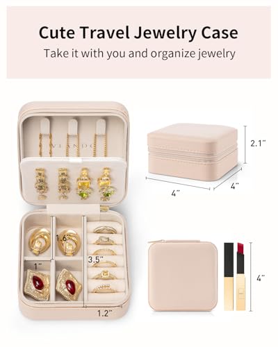 VLANDO Travel Jewelry Case, Small Travel Jewelry Organizer Box for Girls Women - Nude Pink - color: Nude Pink