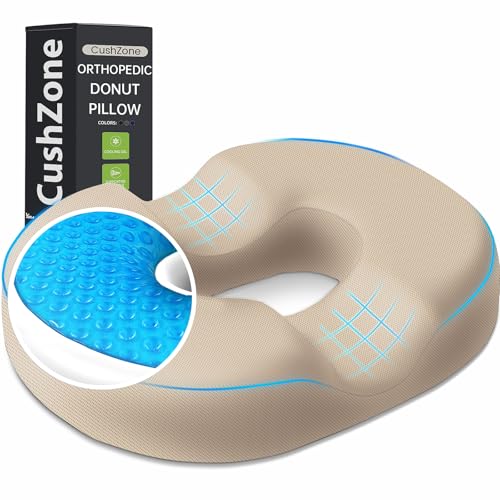 Donut Pillow Seat Cushion - Cooling Gel Donut Chair Cushions, Memory Foam Seat Cushion for Office & Home, Car Seat Cushion and Butt Pillow, Hemorrhoids Pillow and Tailbone Pain Relief, Khaki - color: Khaki, size: Large