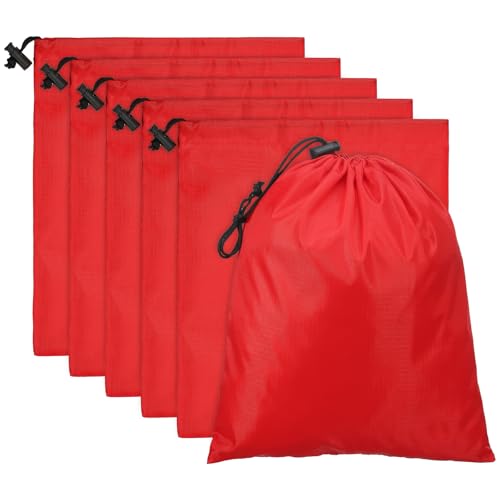 PATIKIL Travel Storage Bags with Toggle 6 x 8 Inch, 6 Pack Waterproof 210D Polyester Drawstring Bag Stuff Sack Cinch Bag for Gym Traveling Hiking Yoga Shoes Organizer, Red - color: Red, size: 6 x 8 Inch