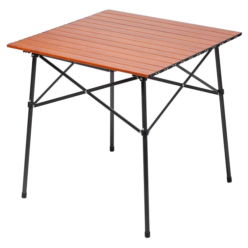 Portal Lightweight Aluminum Folding Square Table Roll Up Top 4 People Compact Table with Carry Bag for Camping, Picnic, Backyards, BBQ, Brown - color: Brown