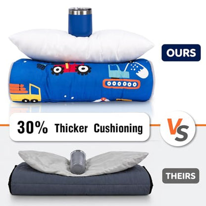 Primlect Thickened Toddler Nap Mat with Removable Pillow and Minky Blanket, Extra Large 55''x35'' Sleeping Bag, Washable, Roll up, Perfect for Daycare, Preschool, Kindergarten, Boys and Girls Blue Car - color: Blue Car