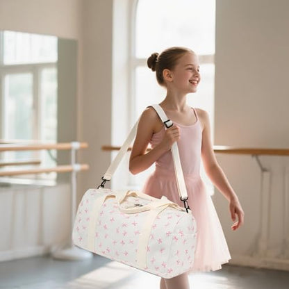 Gym Bag Sports Duffle Bag with Wet Pocket Weekender Overnight Bags with Waterproof Shoe Compartment for Girls Kids Women Dance Workout Travel Bags - color: Bow Pink
