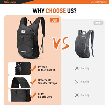 SKYSPER Foldable Hiking Backpack - 10L/15L Small Lightweight Daypack Breathable Travel Backpacks - color: Black, size: 10 l