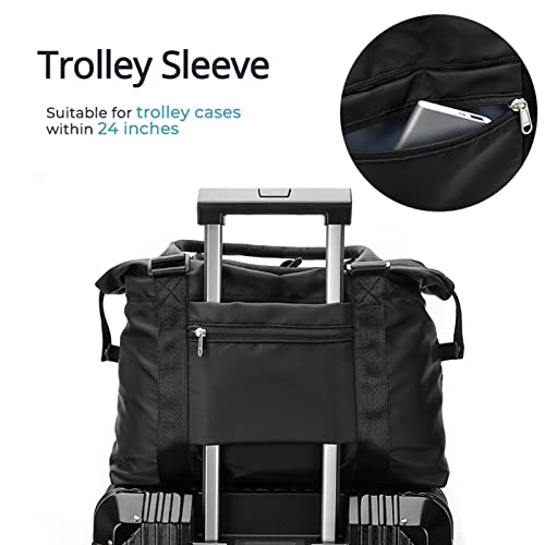 Travel Gym Bag for Women, LANBX Tote Bag Carry on Luggage Sport Duffle Weekender Overnight Bags with Wet Pocket (Black) - color: Black