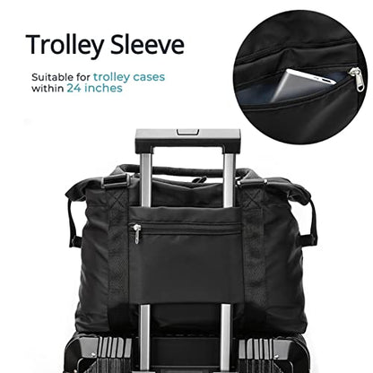 Travel Gym Bag for Women, LANBX Tote Bag Carry on Luggage Sport Duffle Weekender Overnight Bags with Wet Pocket (Black) - color: Black