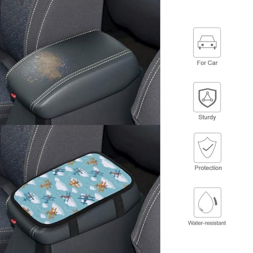 Car Armrest Cover Cute Airplane, Soft Cushion Pad for Auto Center Console Handrail Box, Universal Fit for Most Cars - color: Picture (66)