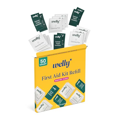 Welly First Aid Kit Refill Clean Carton | Individually Wrapped Hand Sanitizer and Cleansing Wipes | 50ct - color: Clean Kit Refill Pack