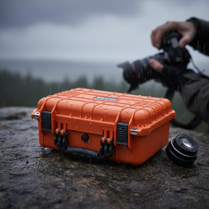 MEIJIA Portable All Weather Waterproof Protective Case,Hard Case,Camera Case With Customized Fit Foam,Fit Use of Drones,Camera,Equipments,Pistols,13.35 x11.63x5.98inches (Orange) - color: Orange