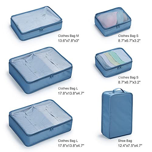 Mossio 6 Set Packing Cubes with Shoe Bag - Lightweight Travel Luggage Suitcase Organizers - color: Sea Blue