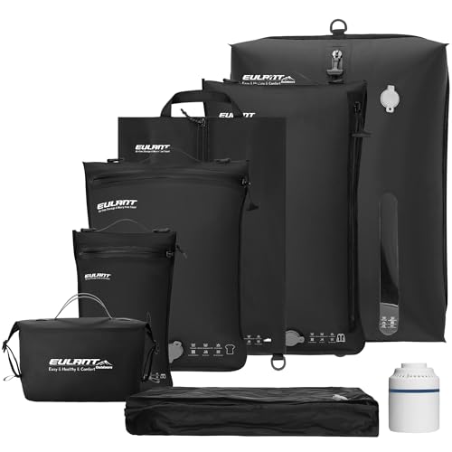 Eulant Ski Suit 6 Set Vacuum Packing Bags for Travel With Pump,Professional IPX8 Zip Packing Organizer for Suitcases Backpack,Space Saver Bags Packing Organizers for for Family trips, skiing,Christmas - color: Black, size: 6 Set With Pump