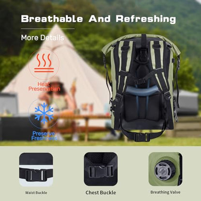48cans Large Cooler Backpack Insulated Waterproof for Men Women Insulated Backpack Cooler Leak Proof Waterproof for 12 Hours Cooling for Camping Picnic Hiking Beach Travel Kayaking - color: Armygreen