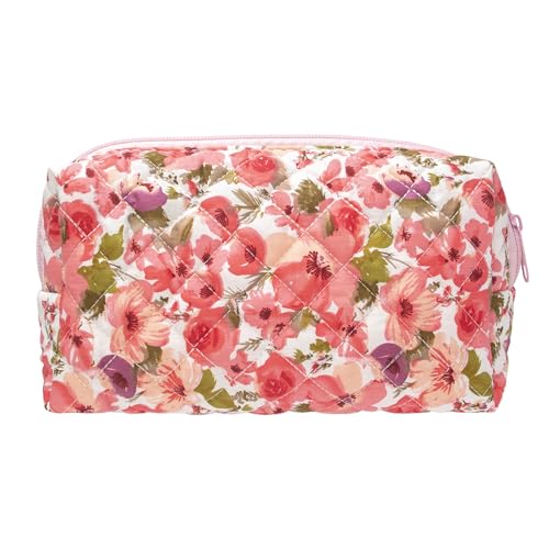 PAZIMIIK Vintage Quilted Makeup Bag Cosmetic Pouch for Brushes Pencils and Travel Make Up Accessories for Women and Girls,Flower Pink - color: Flower Pink, size: 1PCS