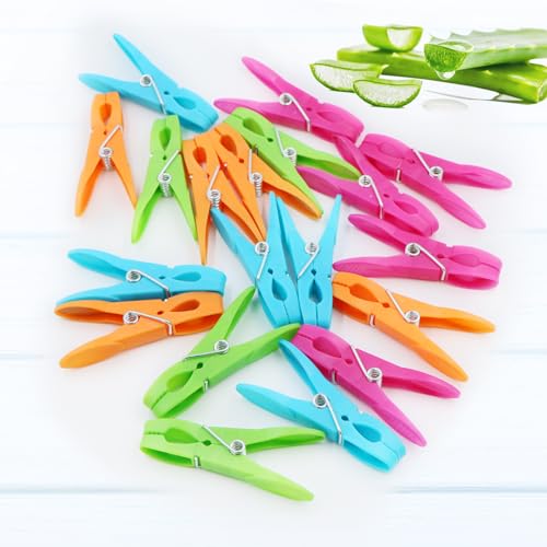 Colorful Plastic Clothespins, Heavy Duty Laundry Clothes Pins Clips with Springs, Air-Drying Clothing Pin Set(24 Pack)