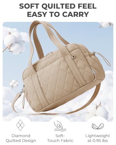 Percover Weekender Bag for Women, Ultra Lightweight Travel Duffle, Carry On Personal Item Overnight Bag with Toiletry Pouch & Compartments, Quilted Gym & Travel Bag, Camel Tan - color: Camel Tan
