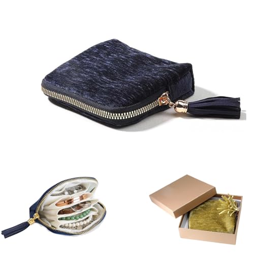 Travel Jewelry Case Organizer for Women - Portable Jewelry Box with 5 Small Pouches, Multi-Compartment Design for Secure Storage, Ideal for Travel, Daily Use (Dark blue) - color: Dark blue