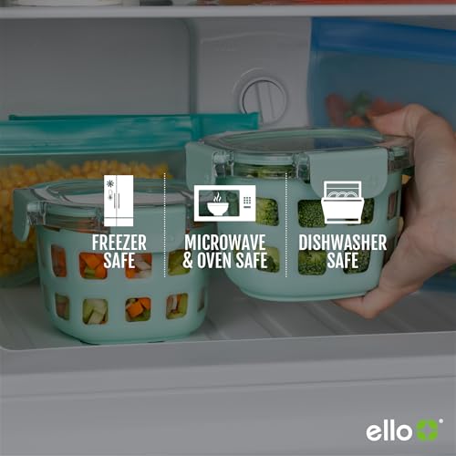 Ello Duraglass 2-Pack 2 Cup Reusable Glass Container Jar with Leak Proof Lids and Protective Silicone Sleeves | Perfect for Overnight Oats, Snacks, Yogurt | BPA-Free | Dishwasher Safe | Yucca - color: Yucca