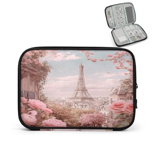 Cable Organizer Pink Roses Paris Electronics Travel Organizer Case Tech Accessories Pouch Waterproof Cord Storage Bag for Power Bank Charger Phone Earphone - color: Pink