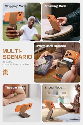 SUPCASE for MagSafe Wallet with Stand, Magnetic Genuine Leather Wallet for Men, [Hold 5 Cards] [Adjustable Stand] [RFID Blocking] Phone Card Holder Tripod for iPhone 17/16/15/14/13/12 Series, Brown - color: Brown