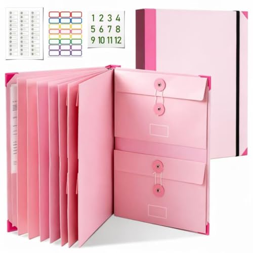 Important Document Organizer for Family Records, Home Filing System with Tabs and Pockets for Passport, Birth Certificate, Insurance Policies, Legal Documents and Important Papers(Pink) - color: Pink