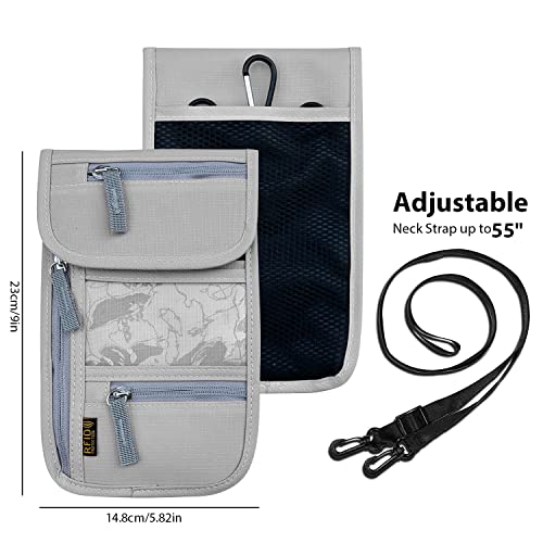 Travel Neck Wallet, RFID Blocking Passport Holder with Adjustable Neck Strap for Men and Women to Keep Cash, Credit Cards and Travel Documents Safe - Grey - color: Grey