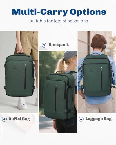 Hynes Eagle Carry on Backpack 38L Large Travel Backpack for Women Flight Approved Weekender Bag Laptop Backpack Men 15 inches Oliver Green - color: Oliver Green