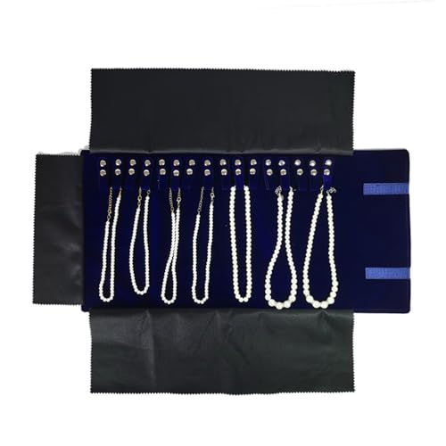 Velet Travel Jewelry Case Roll Bag Organizer for Necklace Bracelet Black Gray Velvet (Blue) - color: Blue