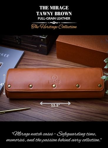 4 Watch Travel Case for Men Leather Watch Roll Case Storage for Travel - Brown Full Grain Cow Leather - color: Cow Real Leather/4-watch case