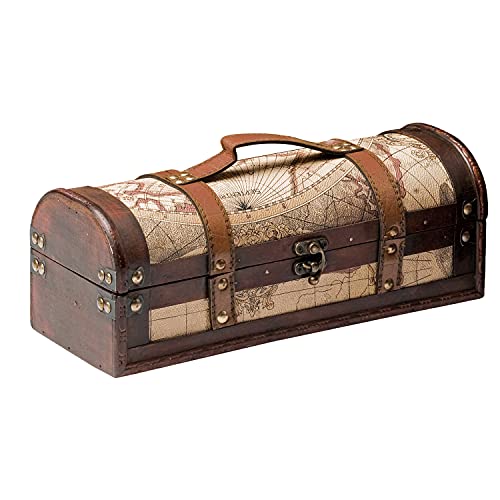 Twine Old World Wine Bottle Gift Box, Wooden Wine Box with Lid and Handle, Wood, Faux Leather, Antique Map Design, Holds 1 Bottle - size: 1 Bottle
