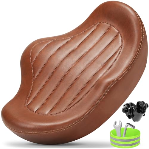 CDYWD Noseless Oversized Bike Seat for Men Women Comfort, Extra Wide Padded Bicycle Seat Cushion, Large Comfortable Bike Saddle for Peloton, Stationary Exercise Bike, Beach Cruiser, City Bike, Ebike - color: G2 Brown