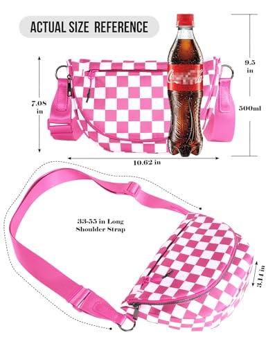 Crescent Bag for Women and Men, Fashion Medium Nylon Folding Crescent Moon Bag Single Shoulder Bag with Adjustable Strap - color: Crossbody bag- Rose Checkered