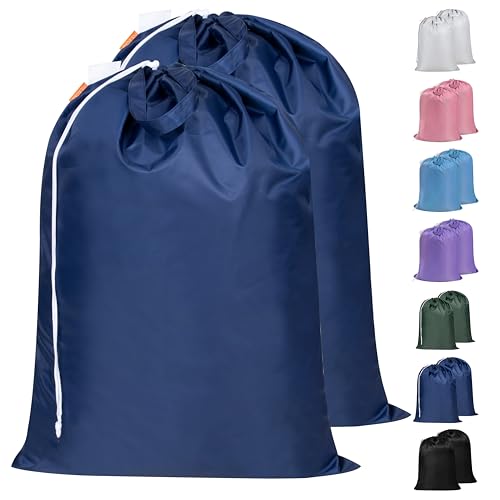 Polecasa 2 Pack Extra Heavy-Duty Laundry Bag 28x36”- Machine Washable Large Storage Bag with Reinforced Handles & Drawstring Closure & ID Tag for College Dorm Travel - Navy - color: Navy, size: 28" x 36" | 2 Pack