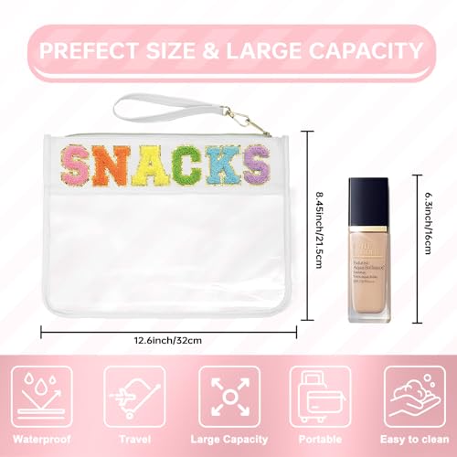Siwara Snack Bags Clear Pouch Travel Makeup Bag Chenille Letter Bags for Zipper Pouch Clear Cosmetic Bag Clearly Tote Bag Makeup Travel Bags for Women - color: White--Snack